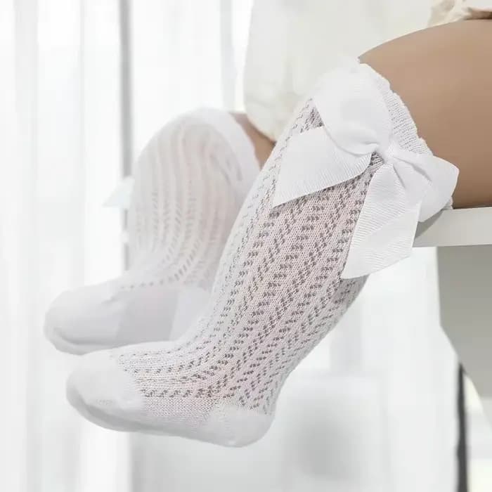 0-36M bébé fille chaussettes enfant en bas âge grand nœud coton été maille infantile genou chaussett