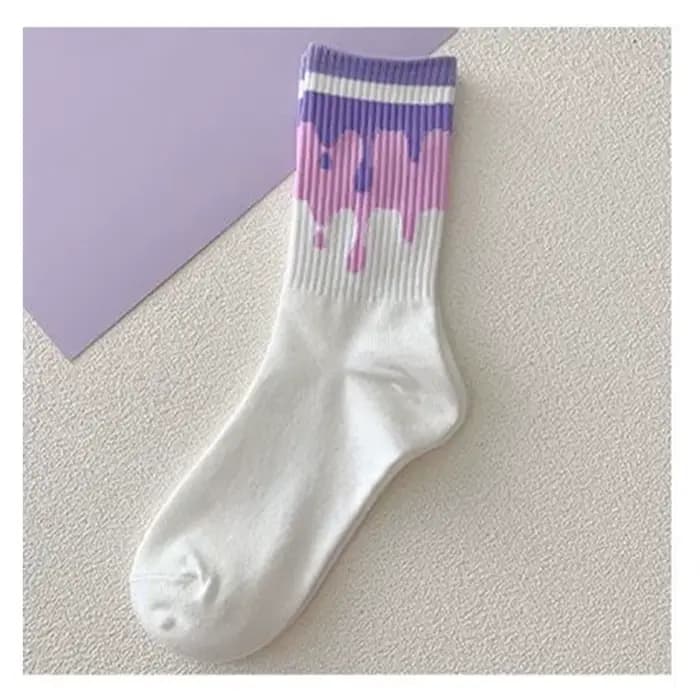 Kawaii Love Print Middle Tube Chaussettes pour femmes, Chaussettes violettes pour femmes, High Beaut