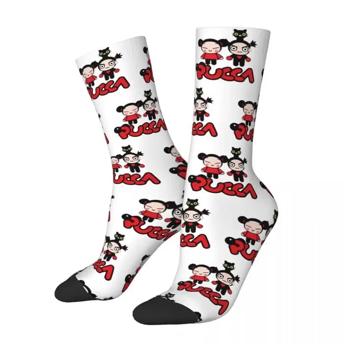 Chaussettes longues Pucca et Garu pour hommes et femmes, bas Harajuku, toutes saisons, accessoires p