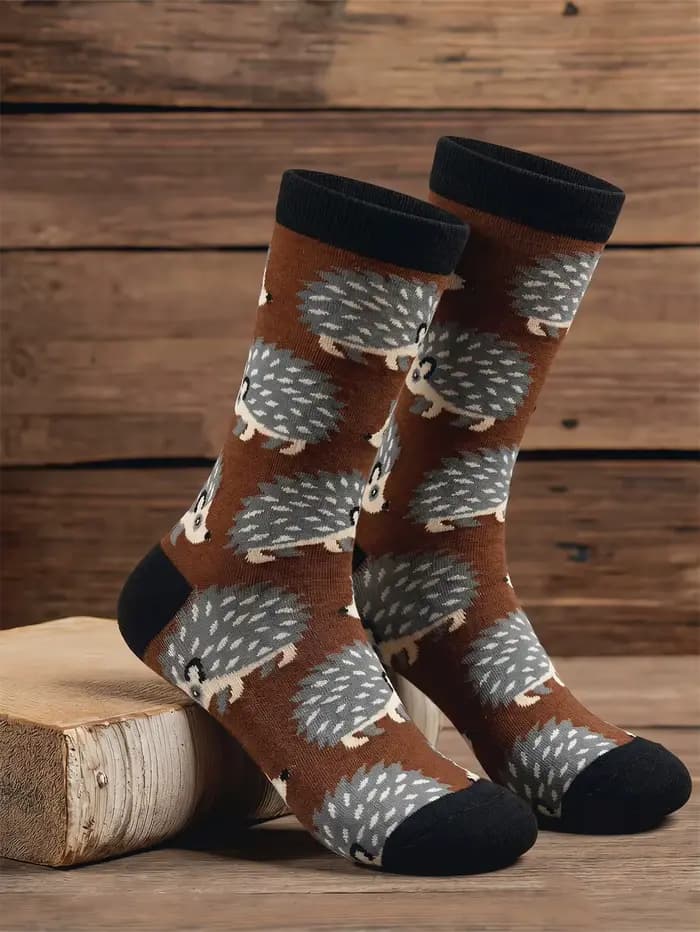 Chaussettes en coton hérisson pour hommes, chaussettes fantaisie à motif animal, chaussettes de skat