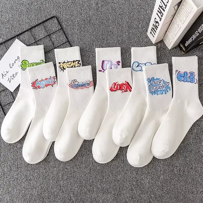 9 paires de chaussettes graffiti personnalisées pour hommes, minimalisme blanc, adaptées aux chausse