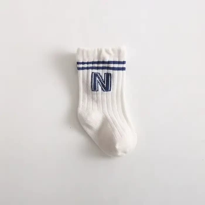 Chaussettes tricotées à rayures pour enfants de 0 à 3 ans, chaussettes à Tube moyen avec lettre N, c