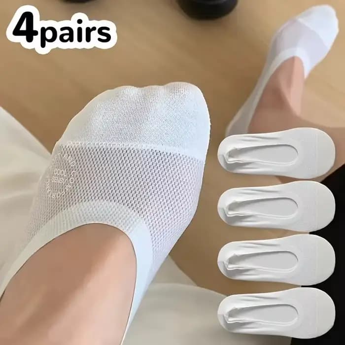 4 paires de chaussettes invisibles en maille respirante pour femmes, chaussettes invisibles antidéra