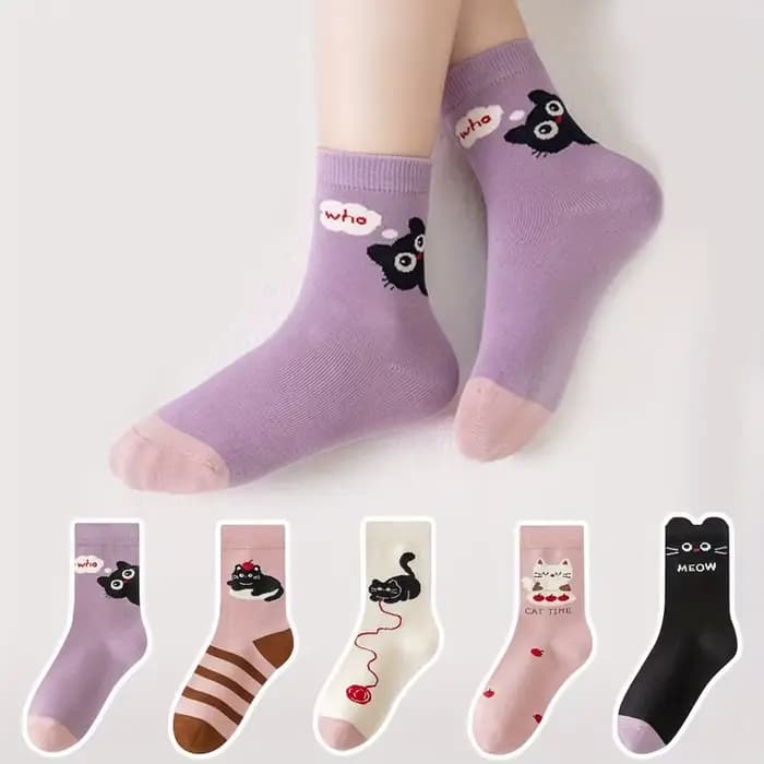 5 paires de chaussettes pour enfants dessin animé chaton mignon motif rayé toute l'année bébé garçon