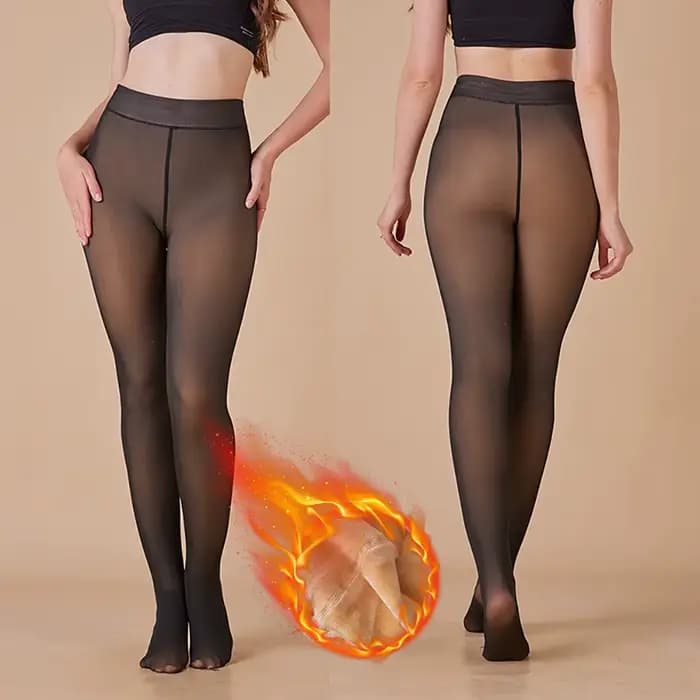 Collants doublés en polaire à une couture, plus chauds, faux collants translucides, taille haute, le