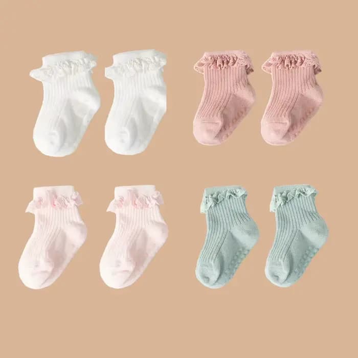 Lot de 2 paires de chaussettes en dentelle de couleur unie pour bébé fille de 0 à 6 mois, accessoire