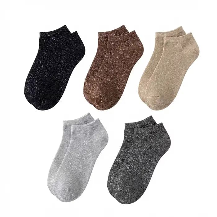 5 paires de chaussettes courtes métalliques scintillantes pour femmes, chaussettes basses brillantes