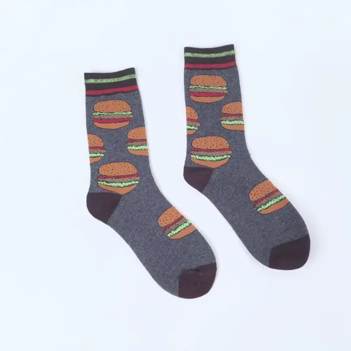 1 paire de chaussettes mi-mollet avec motif burger, confort similaire au coton, adaptées à toutes le