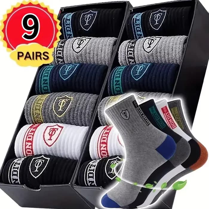 9/18 paires de chaussettes de sport pour hommes - respirantes et anti-transpiration, avec motif bouc