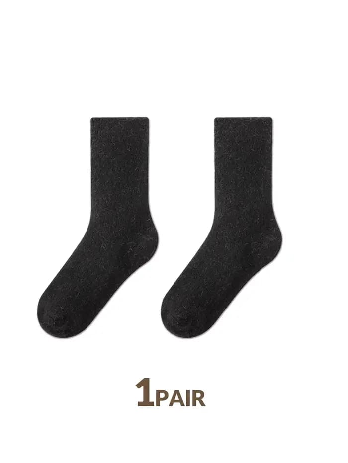 1 paire de chaussettes en cachemire épaisses et chaudes, chaussettes à bandes verticales plissées, c