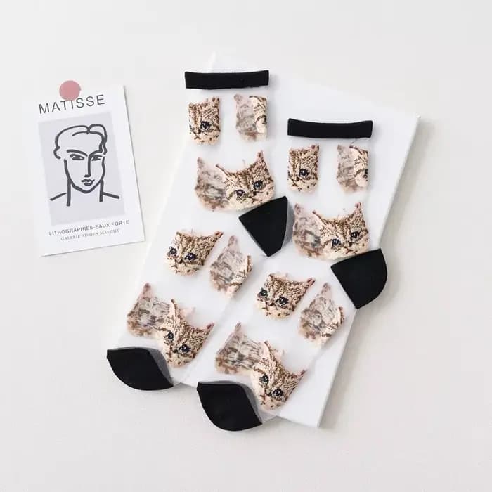 Chaussettes chat mignonnes transparentes pour femmes, chaussettes Kawaii pour dames, bas en fibre de