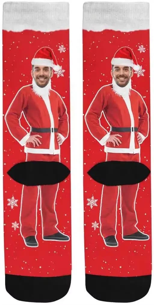 Chaussettes personnalisées de père noël avec visage imprimé, chaussettes photo pour hommes et femmes