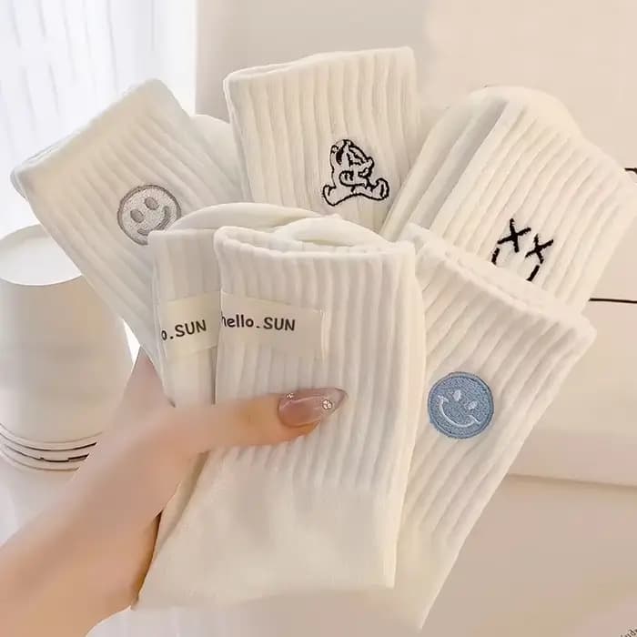 Chaussettes mi-tube pour femmes, absorbant la sueur, respirant, visage souriant, sport pour dames, m
