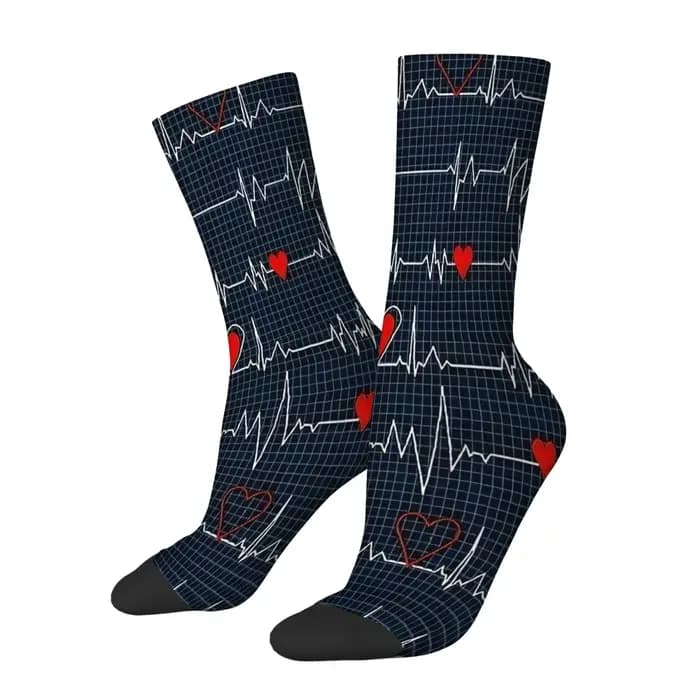 ECG Pulse Print Chaussettes mi-mollet Chaussettes amusantes et folles à la mode Style hip-hop de rue