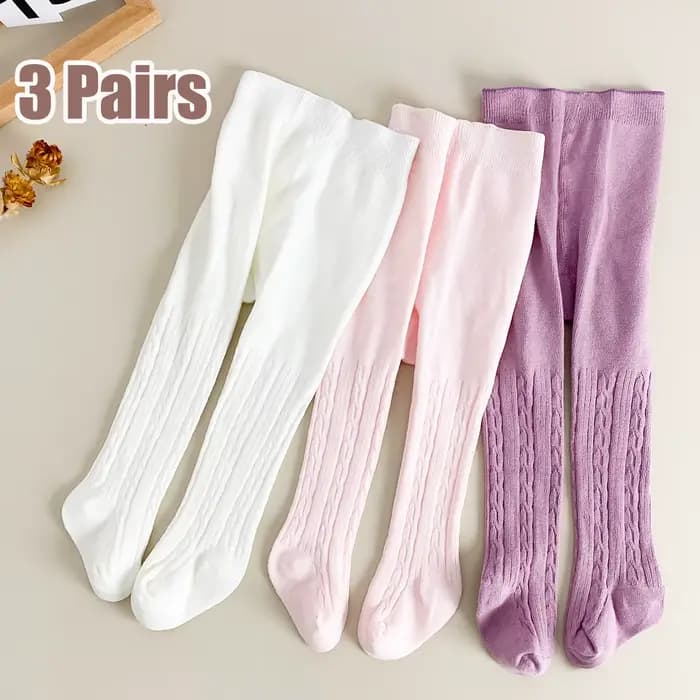 3 paires de collants pour enfants, collants pour petites filles, style uni, simples et polyvalents,