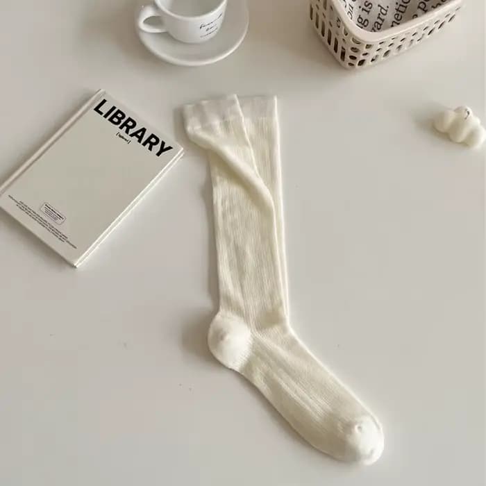 Femmes bas JK Lolita doux filles chaussettes longues bas Style japonais couleur unie noir blanc gris