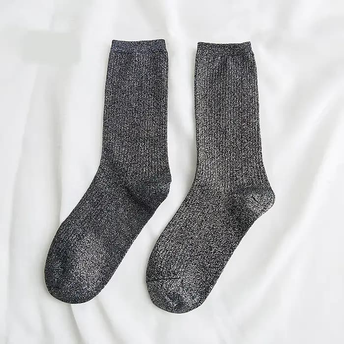 Chaussettes à paillettes brillantes pour femmes, étincelles brillantes, couleur or et argent, printe