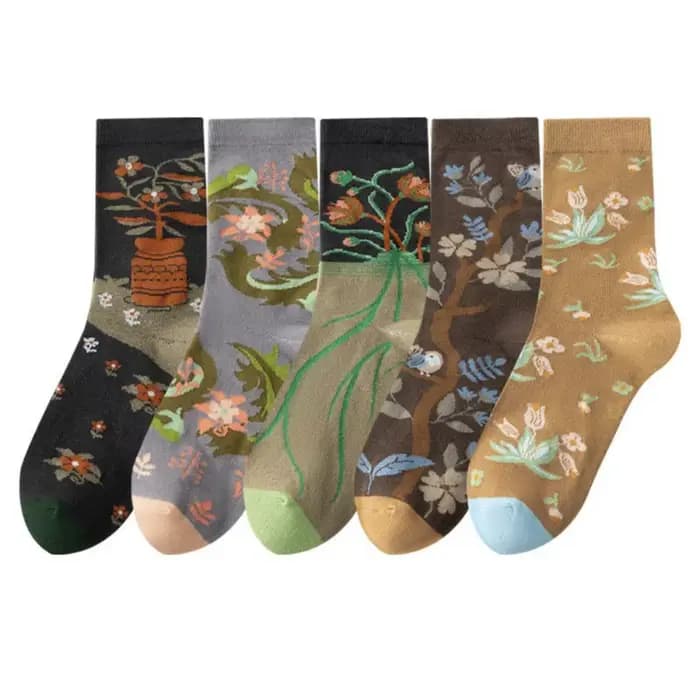 Chaussettes mi-mollet fines à motif floral style rétro français pour femmes et jeunes filles, respir