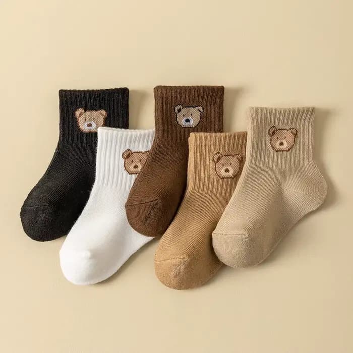 5 paires de chaussettes pour bébé, douces, confortables, respirantes, toutes saisons, motif d'ours d