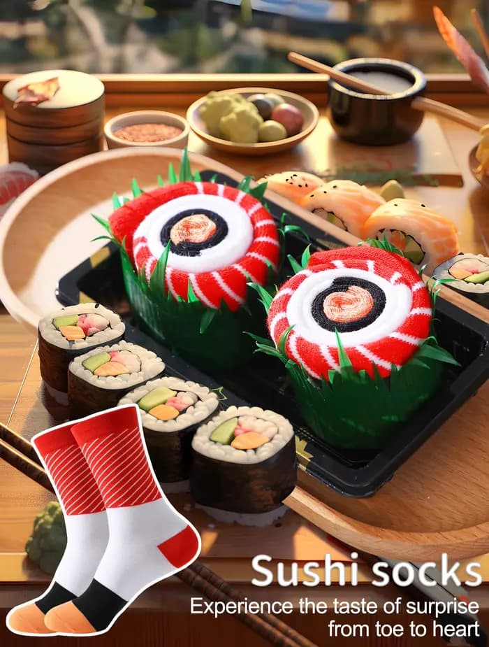 Chaussettes mi-mollet pour hommes, nouveauté et intéressant, chaussettes sushi, style chimel europée