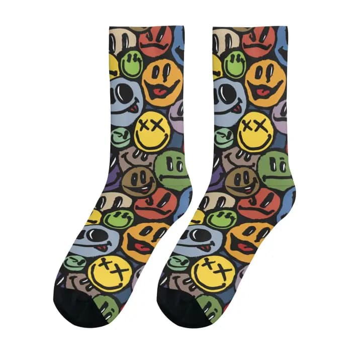 Chaussettes pour hommes avec emoticônes graffiti, chaussettes amusantes et originales, chaussettes d