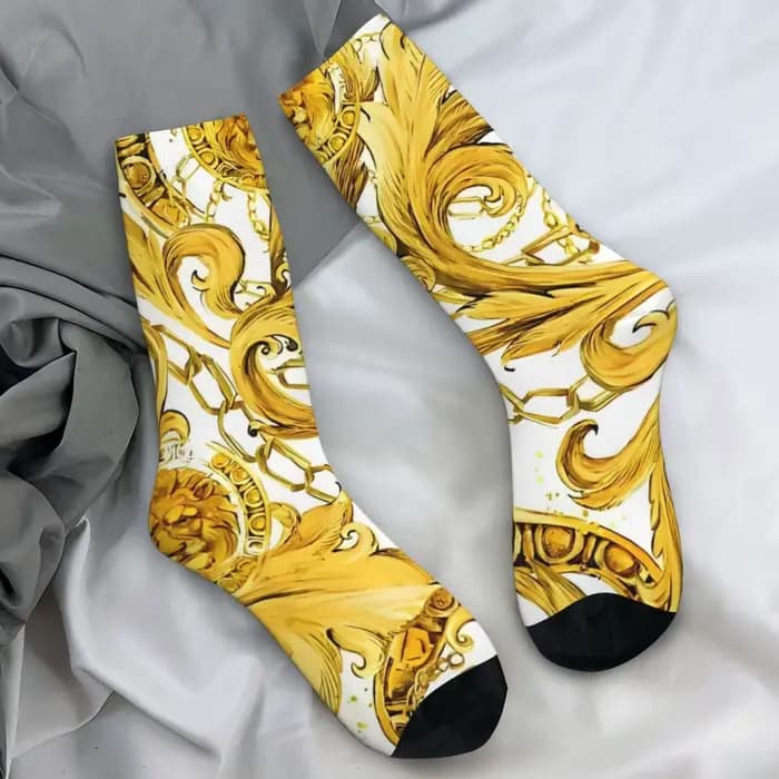 Chaussettes à motif de fleurs de discussion dorées pour hommes, bas de loisirs baroques, chaussettes