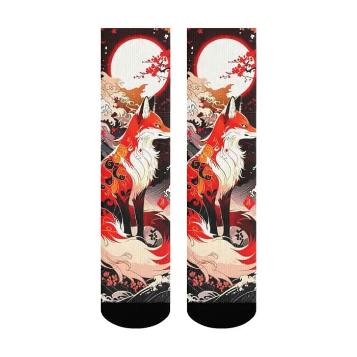 Chaussettes de style japonais Ukiyo-e avec motif de renard, style rétro Harajuku, mode décontractée,