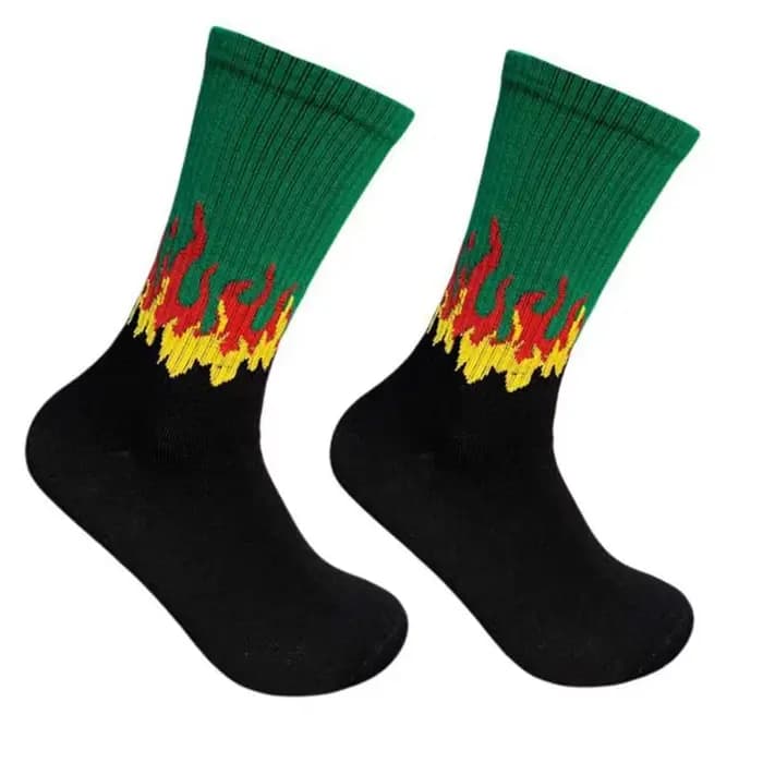 Chaussettes de sport décontractées en coton pour hommes, rouge, noir, flamme, hip hop, adolescent, é