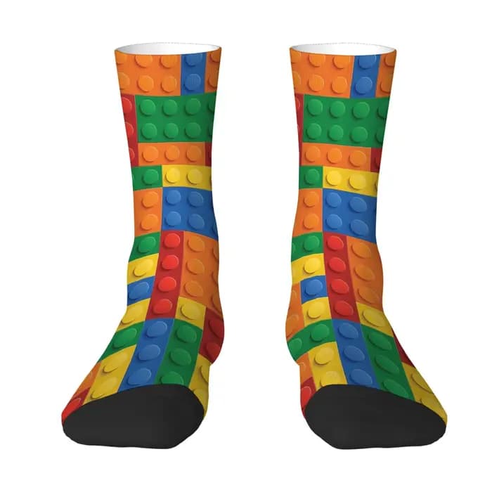 Chaussettes amusantes pour hommes avec imprimé de blocs de construction, confortables, douces et res