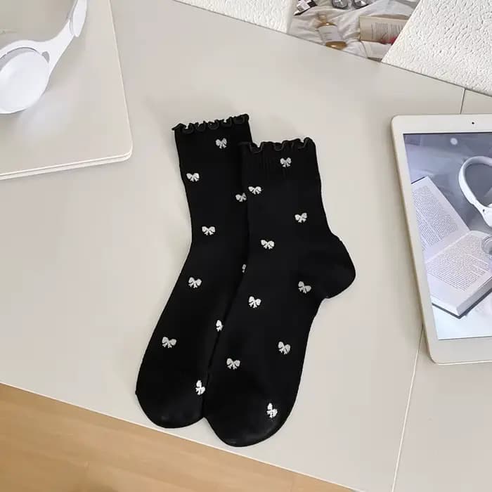 Chaussettes à volants en fibre de bambou pour femmes, Nministériels d, Lolita, Kawaii, Simple, Noir,