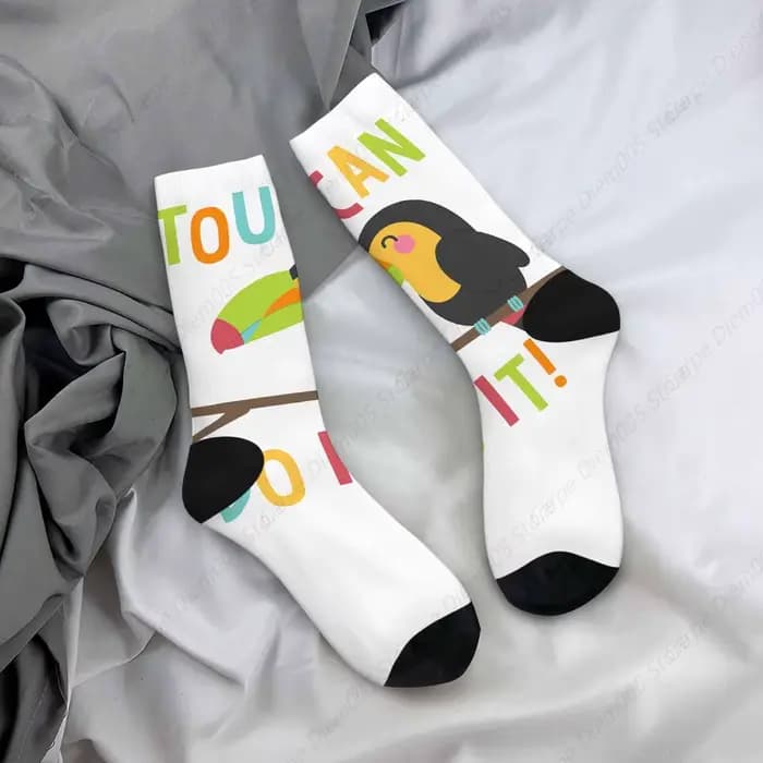 Toucan-Chaussettes drôles pour hommes et femmes, chaussettes d'équipage décontractées, conception de