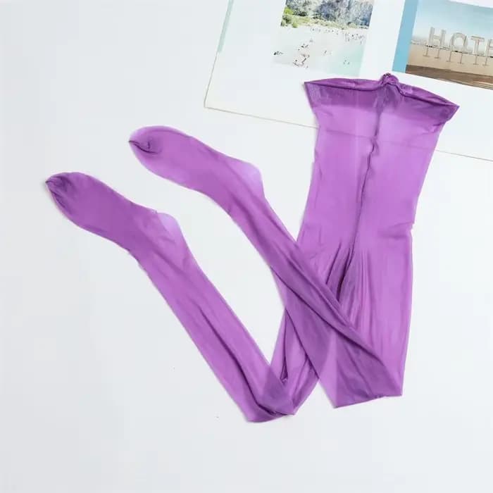 Collants ultra-fins brillants pour femmes, design à ouverture au niveau de l'entrejambe, effet huile