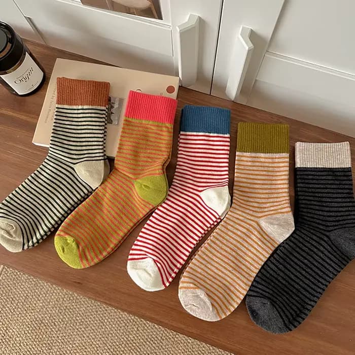 Chaussettes longues confortables à rayures pour femmes, 5 pièces, lavables à la main, à la mode et P