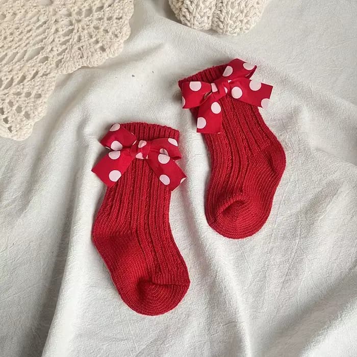 Chaussettes hautes en coton pour bébés filles de 0 à 3 ans, chaussettes de noël à gros nœud rouge, c