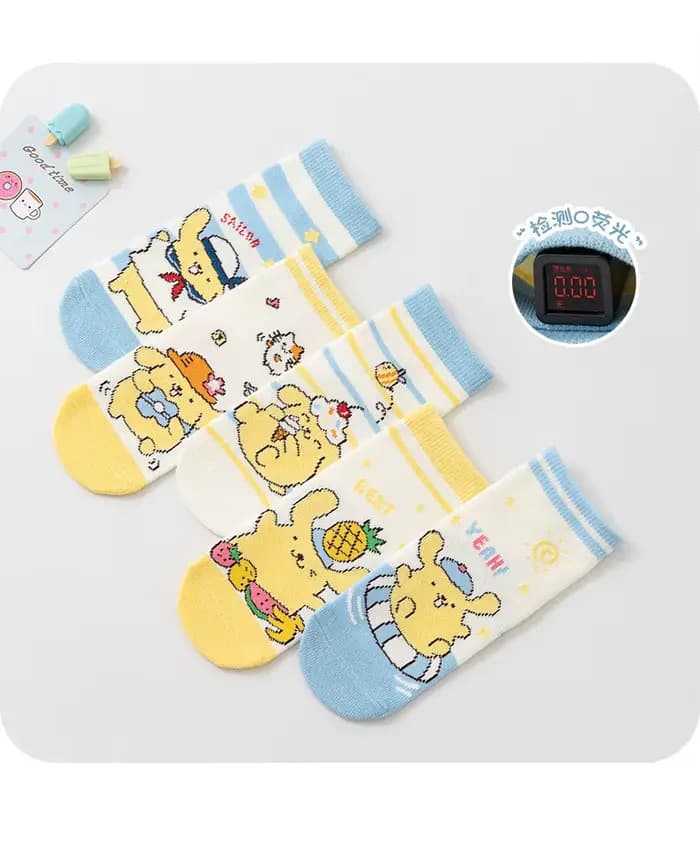 Chaussettes pour enfants Kawaii Pompompurin, chaussettes en coton mignonnes à motif de dessin animé,