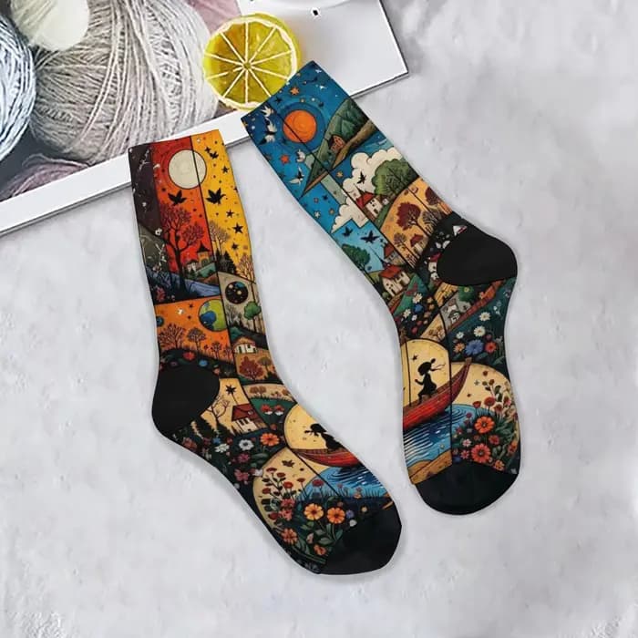 Illustrations patchwork de conte de fées Chaussettes drôles pour hommes Nouveauté d'Halloween Chauss