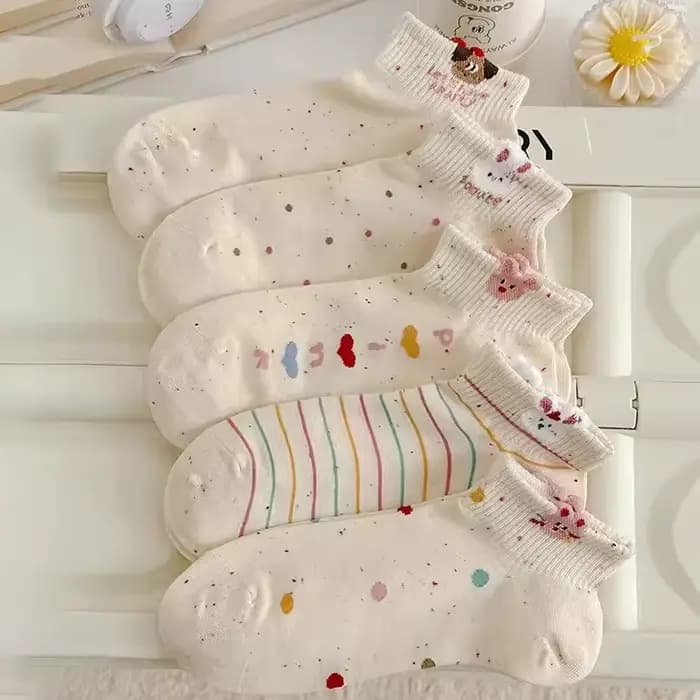 5 paires de chaussettes courtes en fil de points pour femmes, chaussettes décontractées respirantes