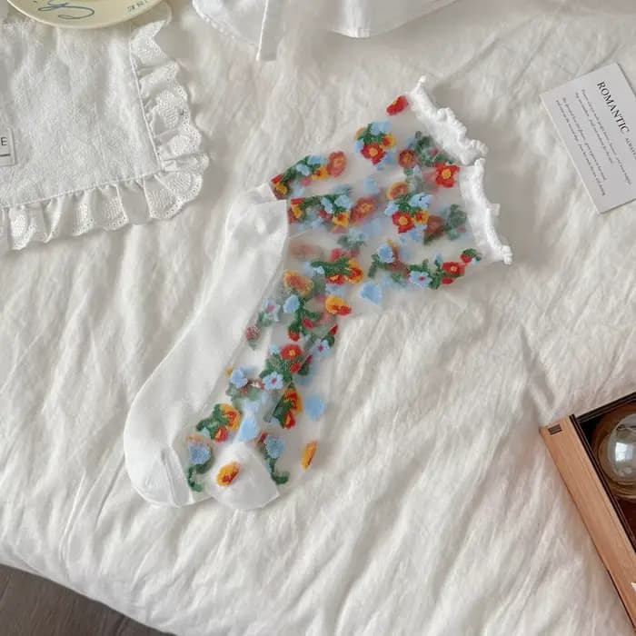 Fleur broderie motif mode chaussettes pour femmes été respirant à la mode chaussettes décontractées
