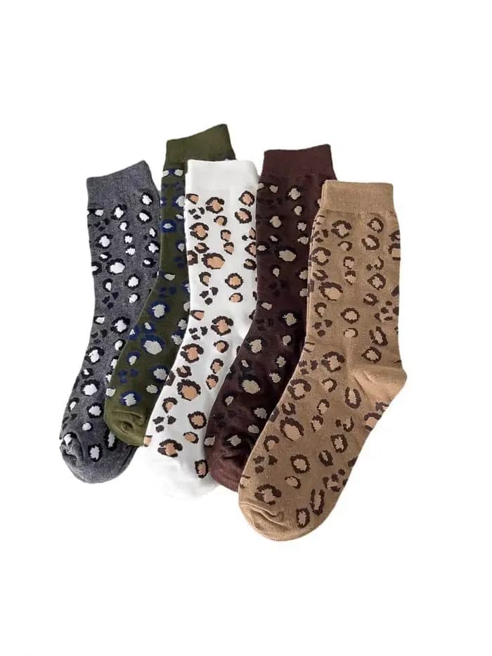 5 paires mode femmes chaussettes imprimé léopard printemps automne haute rue populaire mignon chauss