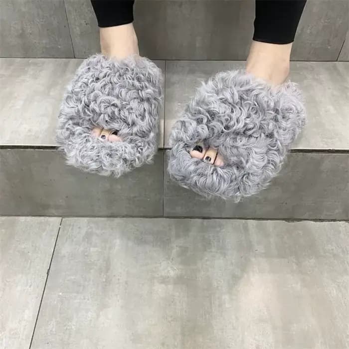 Intersect laine pantoufles femme maison en peluche curseur pour femme chaussures fourrure pantoufles