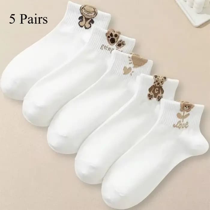 5/10/20 paires femmes dessin animé ours en peluche à motifs cheville chaussettes polyvalentes à la m