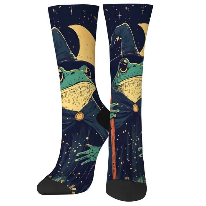 Conte de fées grenouille magicien chaussettes nouveauté drôle heureux hommes chaussettes confortable