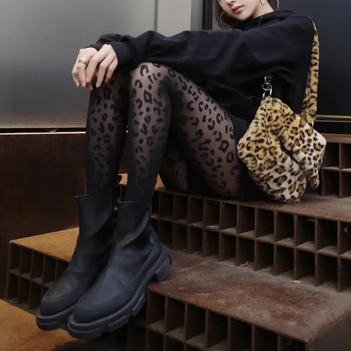 Sexy imprimé léopard européen rétro noir femmes collants en soie été mince transparent collants goth