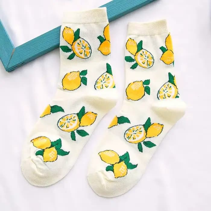 Femmes chaussettes drôles printemps automne dessin animé chaussettes avocat citron pastèque pêche fr
