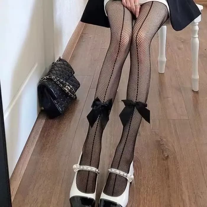 Collants résille rétro pour femme avec nœud papillon et design ajouré, style gothique Lolita, sexy,
