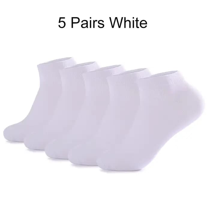 5 paires de chaussettes courtes unisexe en coton blanc et noir, respirantes, pour le sport, la cours