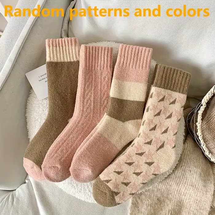Chaussettes d'hiver chaudes et épaisses pour femmes, chaussettes en tricot à blocs de couleur vintag