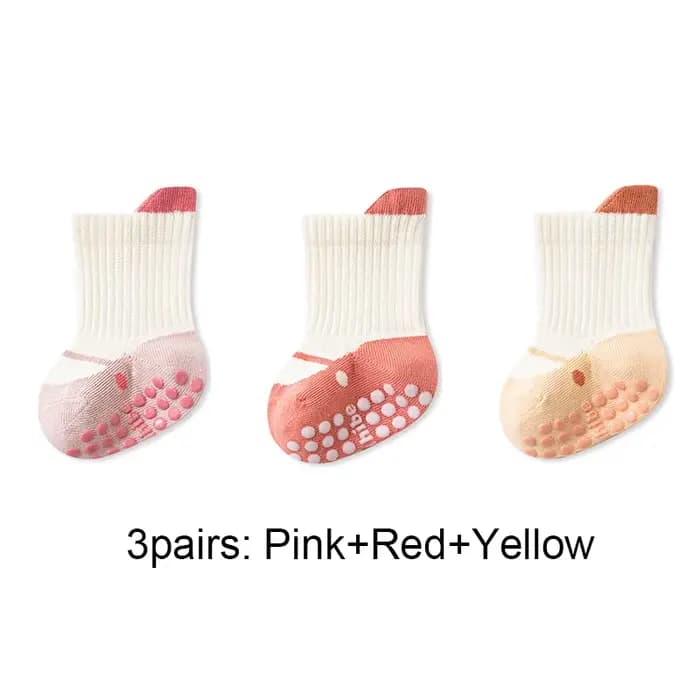3 paires de chaussettes antidérapantes pour bébé, chaussettes en coton côtelé à blocs de couleur, an