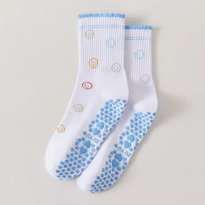Chaussettes antidérapantes style Soft Girl en tissu texturé, motif tridimensionnel, chaussettes mi-m