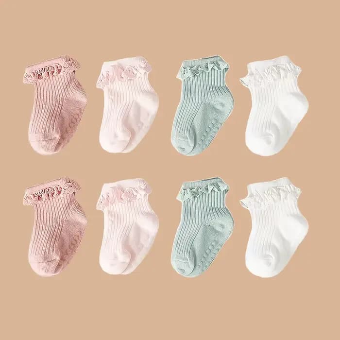 Lot de 2 paires de chaussettes en dentelle de couleur unie pour bébé fille de 0 à 6 mois, accessoire